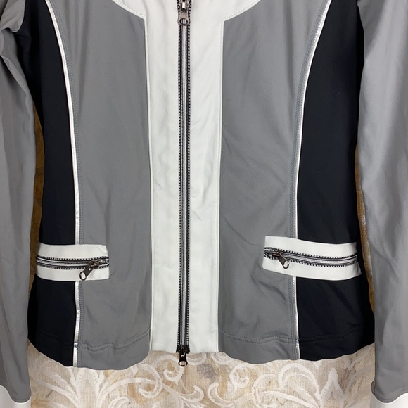 Boston Proper Sport Grey Black Zip up blazer jacket lightweight colorblock small - Picture 3 of 11